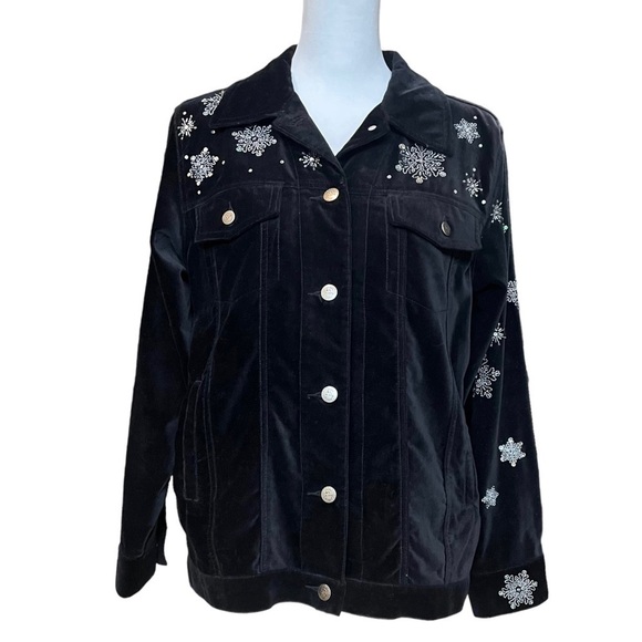Quacker Factory Snowman Capture the Magic Holiday Velvet Jacket Black Size S - Picture 3 of 12